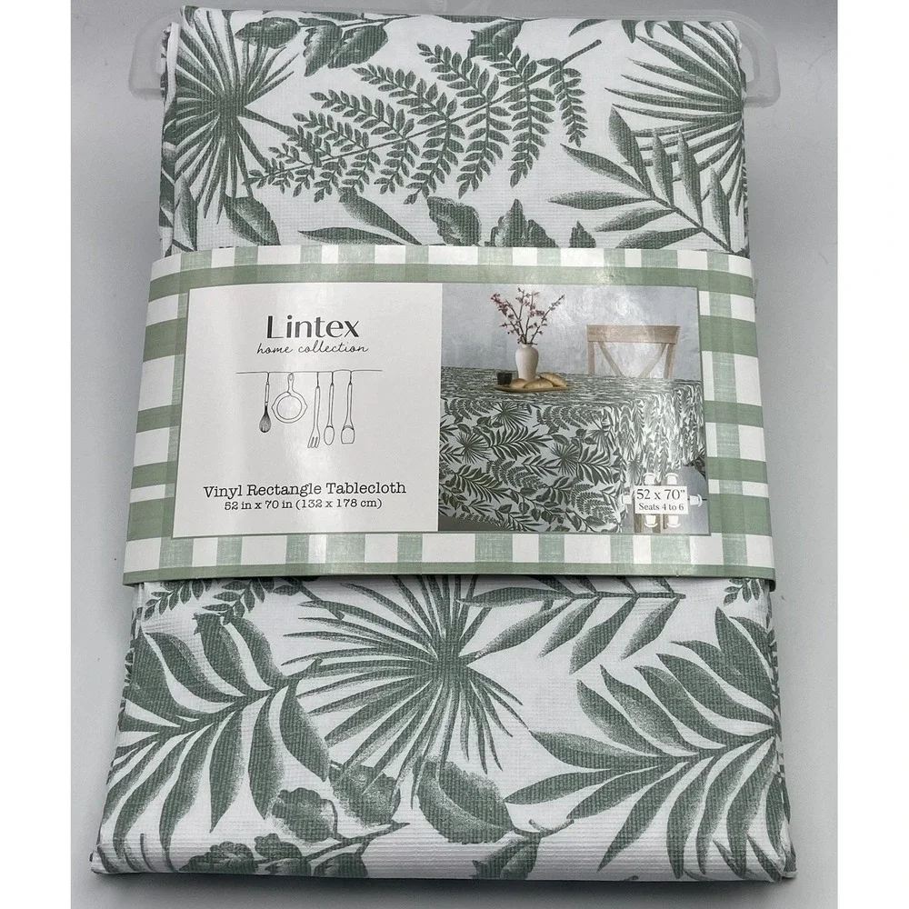 Lintex Home Ferns Vinyl Tablecloth‎ 52 x 70 Rectangle Flannel Back BBQ